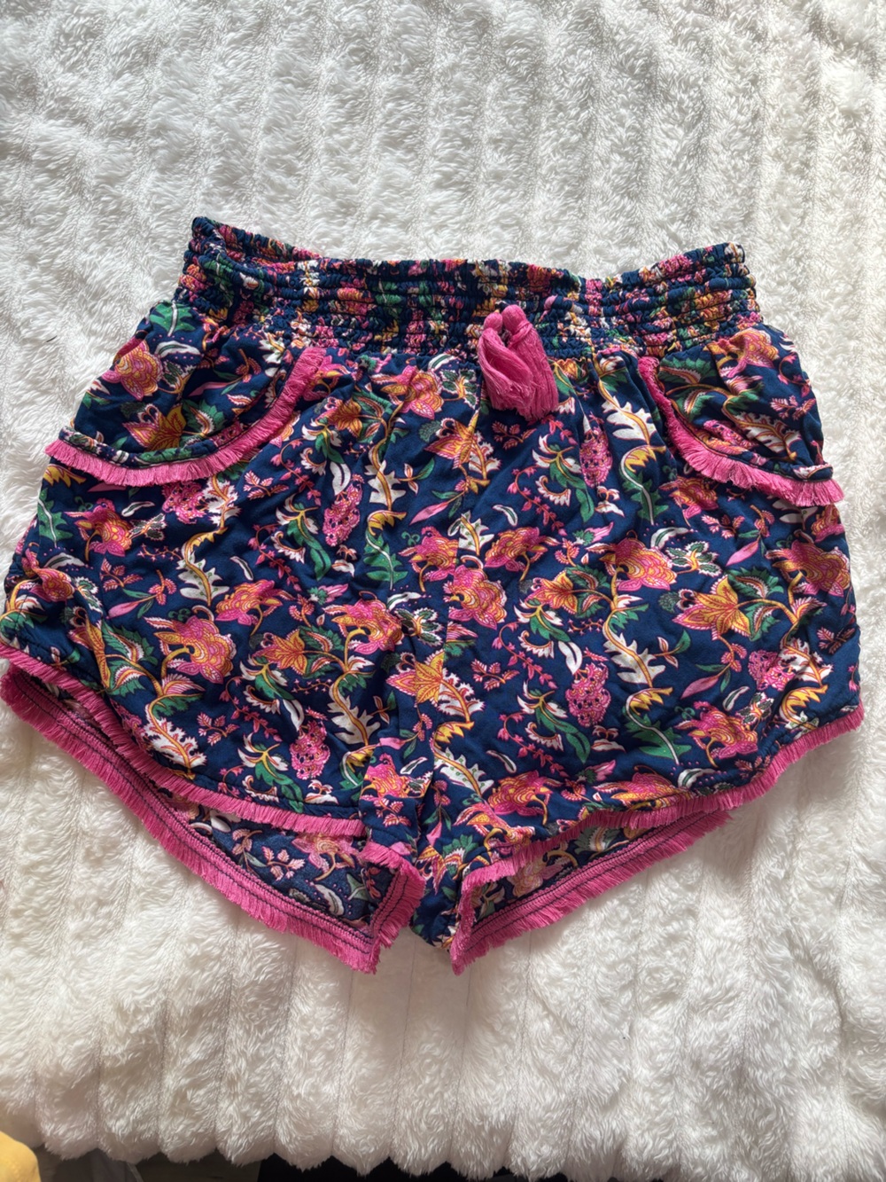 Women's Navy Floral Lounge Shorts with Pink Trim